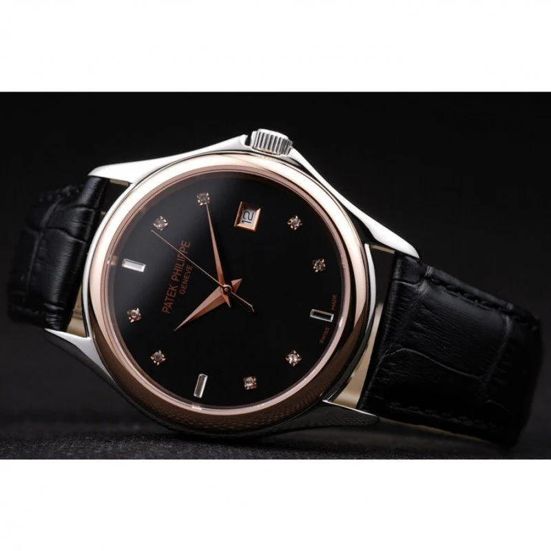 Geneve Calatrava Crystal Studded Dial Black 38 mm, Stainless Steel