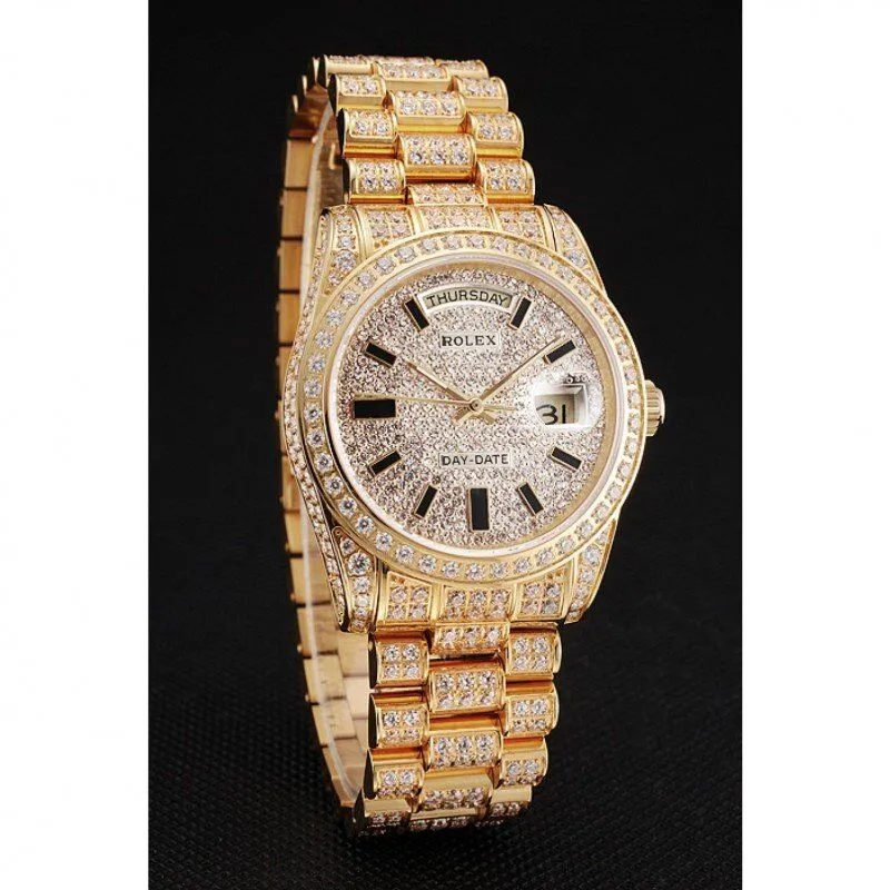 Swiss Day-Date Yellow Gold Full Diamond Pave