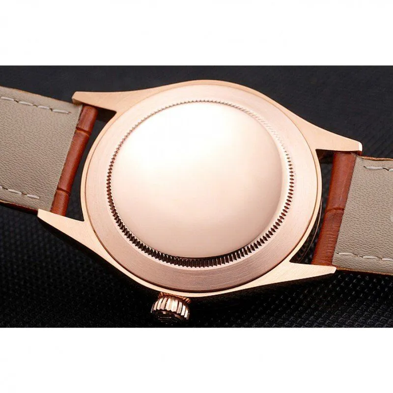 Swiss Cellini Date White Dial Rose Gold Case Brown Leather Strap