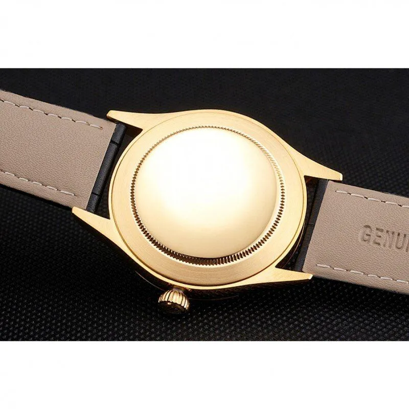 Swiss Cellini White Dial Gold Case Black Leather Strap