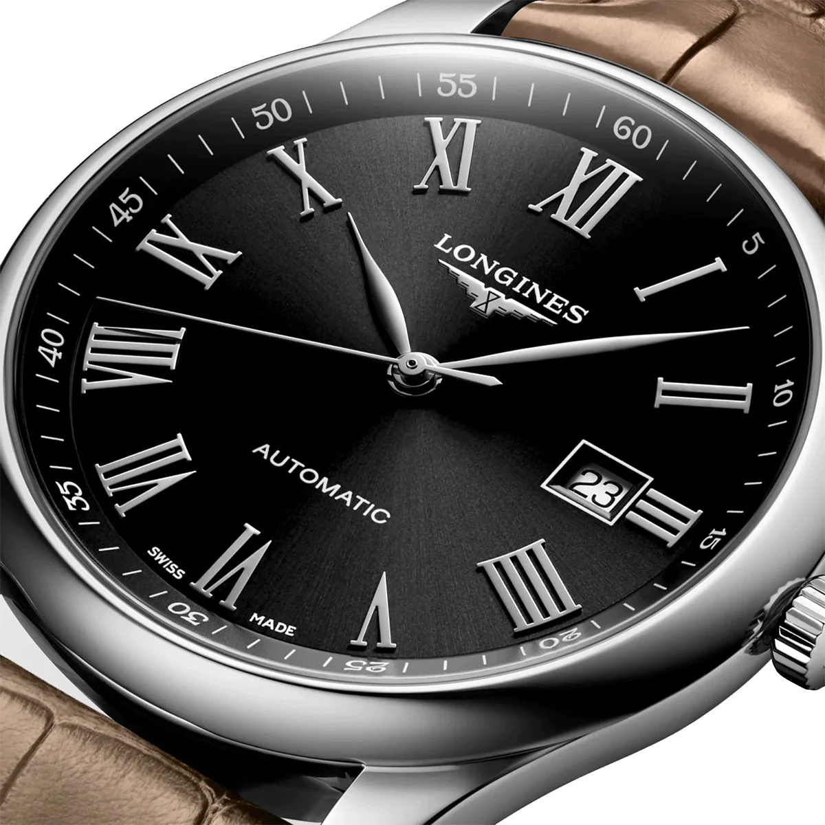 Master 42MM Automatic Black Dial Brown Leather Watch L28934592