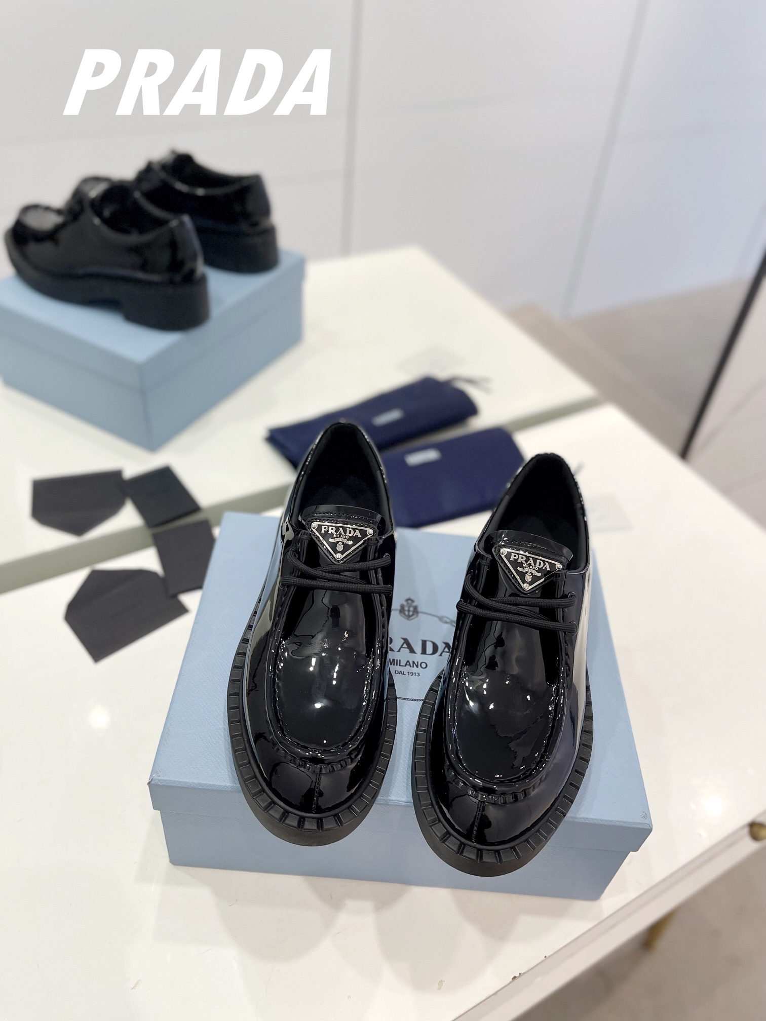 Prada women's leather shoes-2
