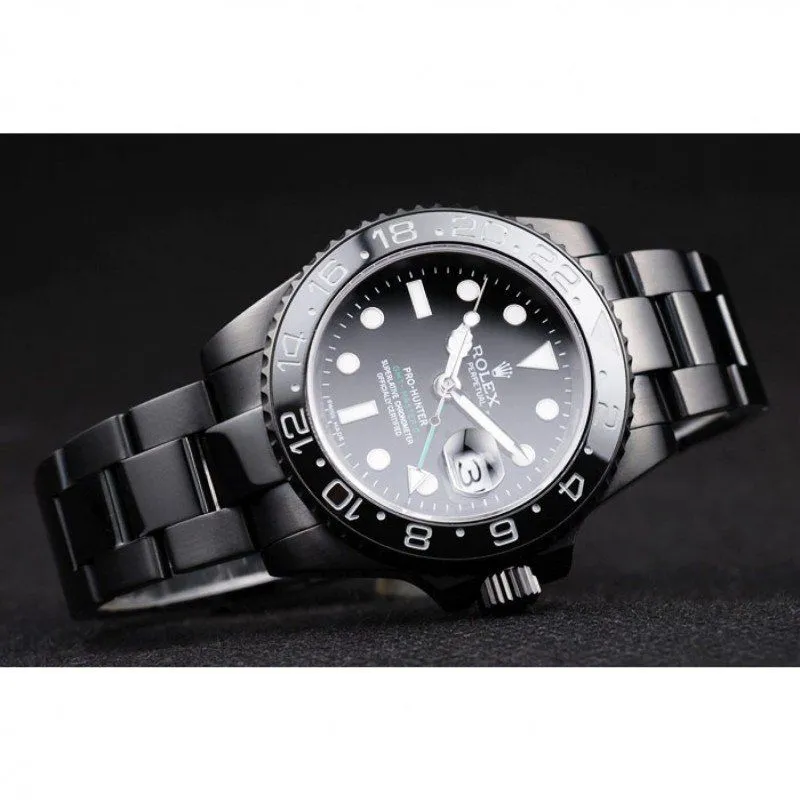 Swiss GMT Master II Pro-Hunter Black Steel Strap Black Dial