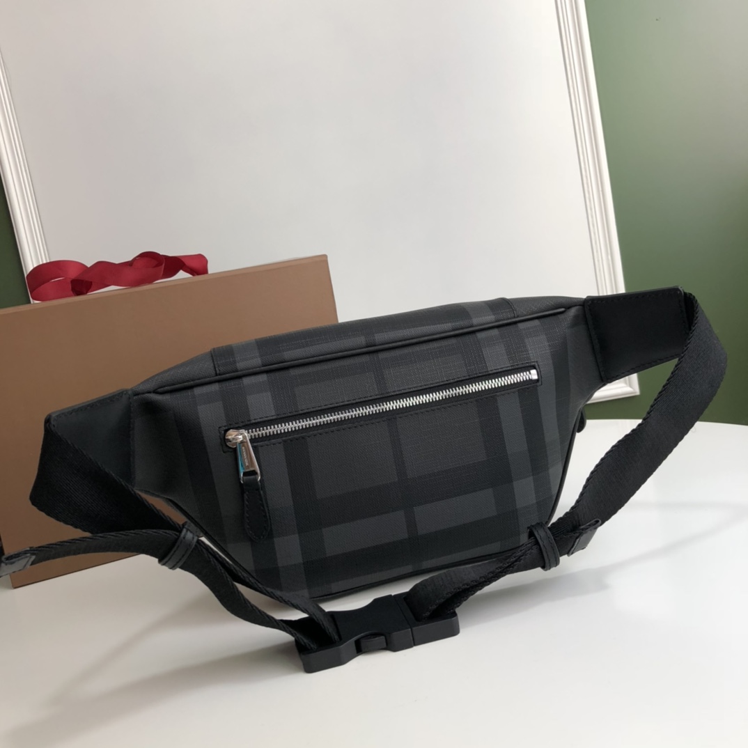Burberry Men Medium London Check and Leather Bum Bag Dark Charcoal