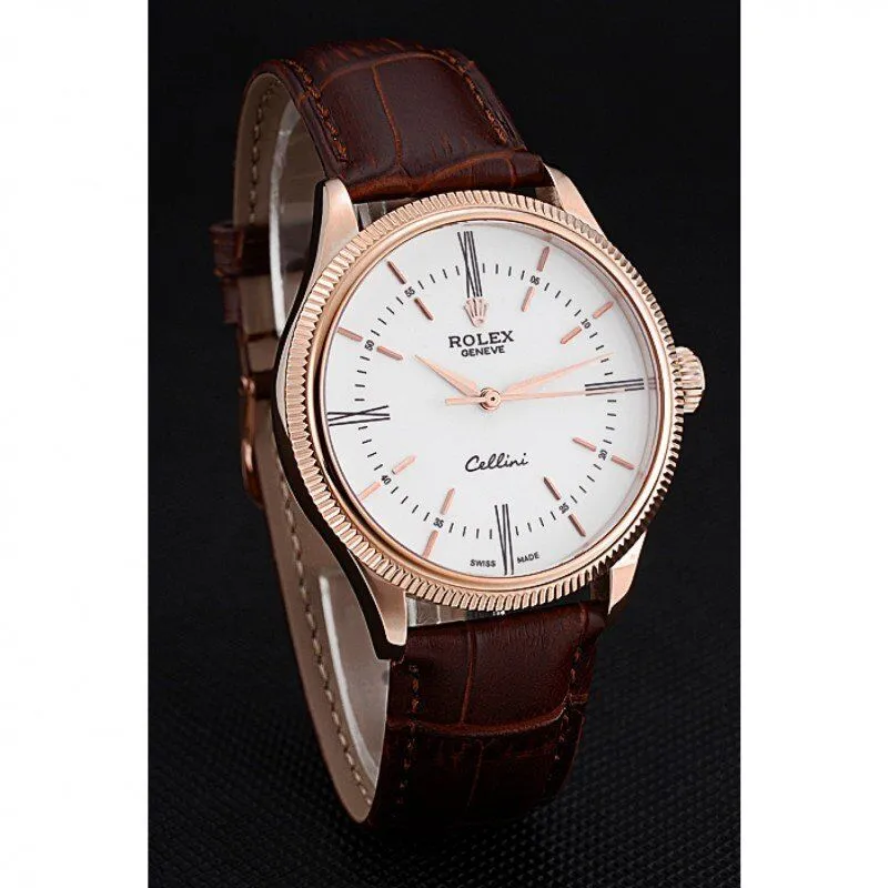 Swiss Cellini Time Gold Case White Dial Brown Leather Bracelet 622655