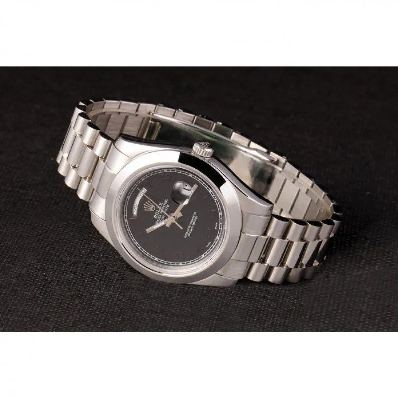 Swiss Day-Date Stainless Steel Bracelet Black Dial 80294