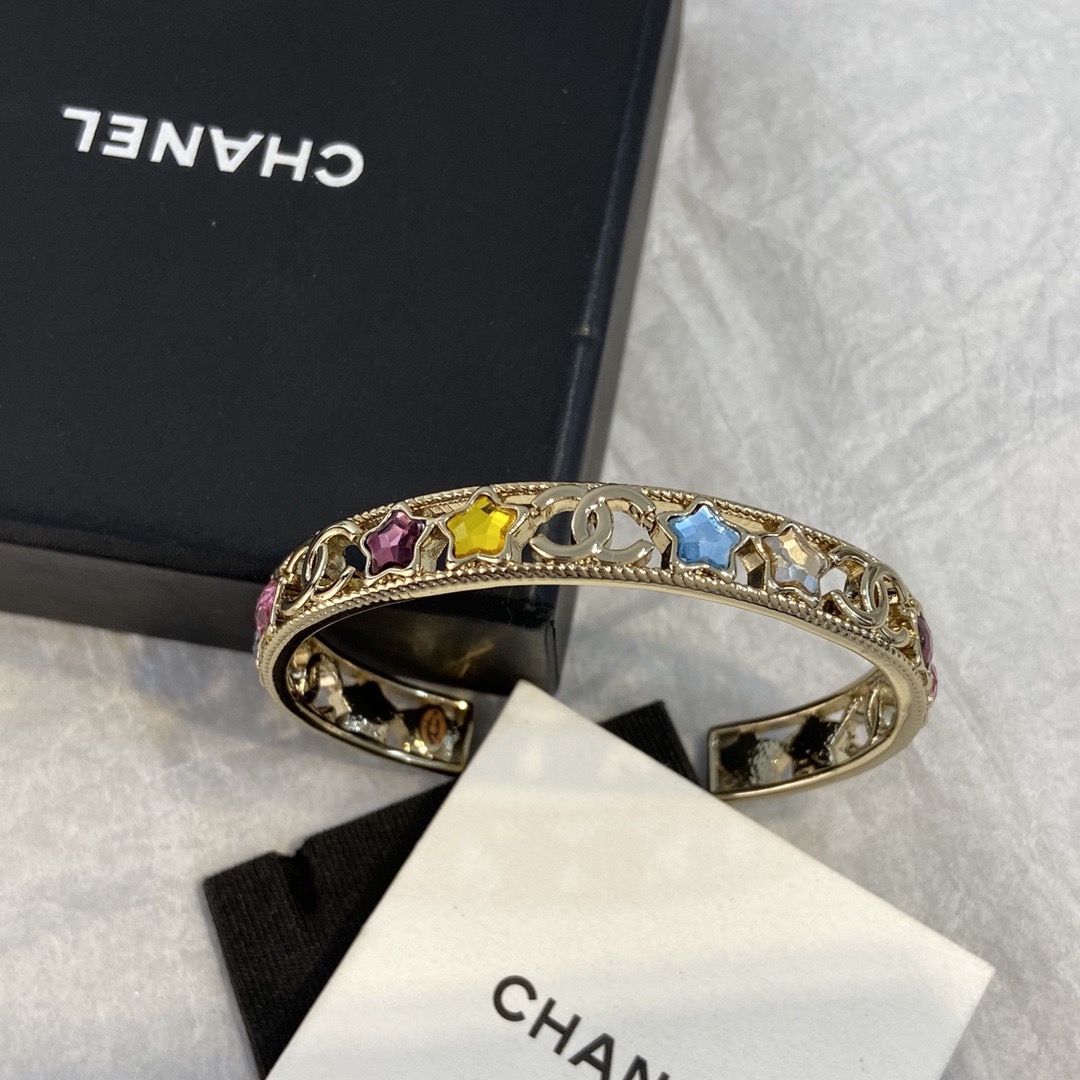 Chanel Gold-Tone Colorful Pastel Star Bangle