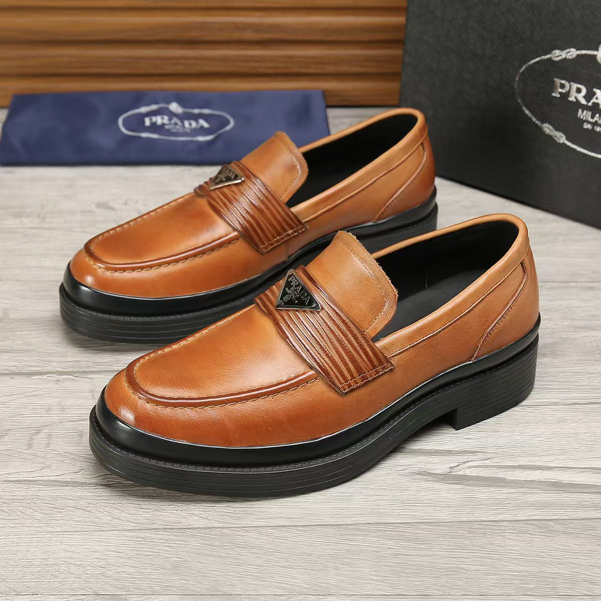 Prada men's leather shoes-2
