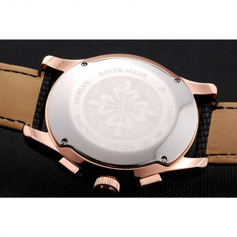 Chronograph Black Guilloche Dial Black 43 mm, Rose Gold Plated
