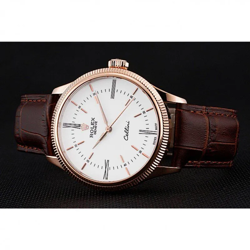Swiss Cellini Time Gold Case White Dial Brown Leather Bracelet 622655