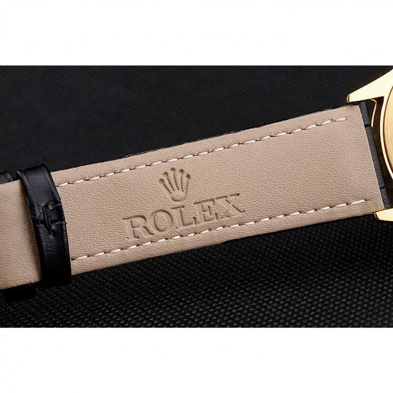 Swiss Cellini Black Dial Gold Markings Gold Case Black Leather Strap