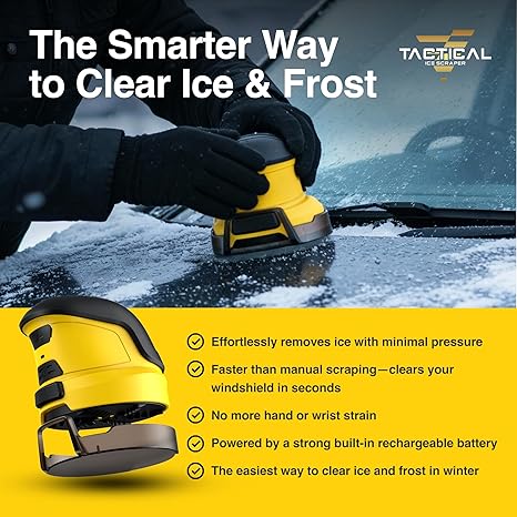 Tactical Electric De-Icer and Ice Scraper Features an electric rotating disc Rechargeable wireless design Scratch-free