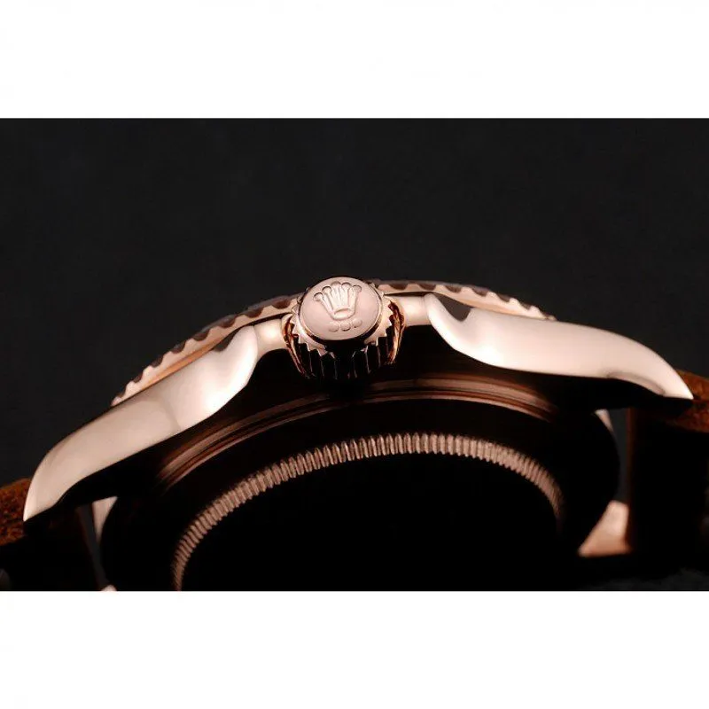 Yacht-Master Black Dial Brown Bezel Rose Gold Case Brown Leather Bracelet 1453860