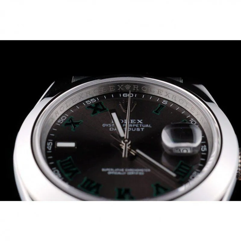 Swiss DateJust Polished Stainless Steel Bezel Grey Dial 42000