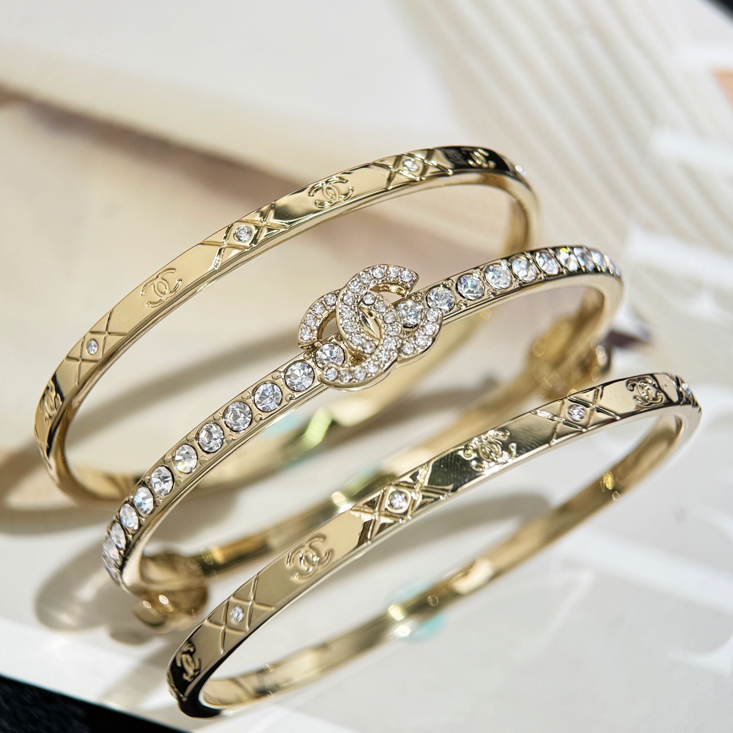 Chanel Trio Interlocking CC Crystal Bangle