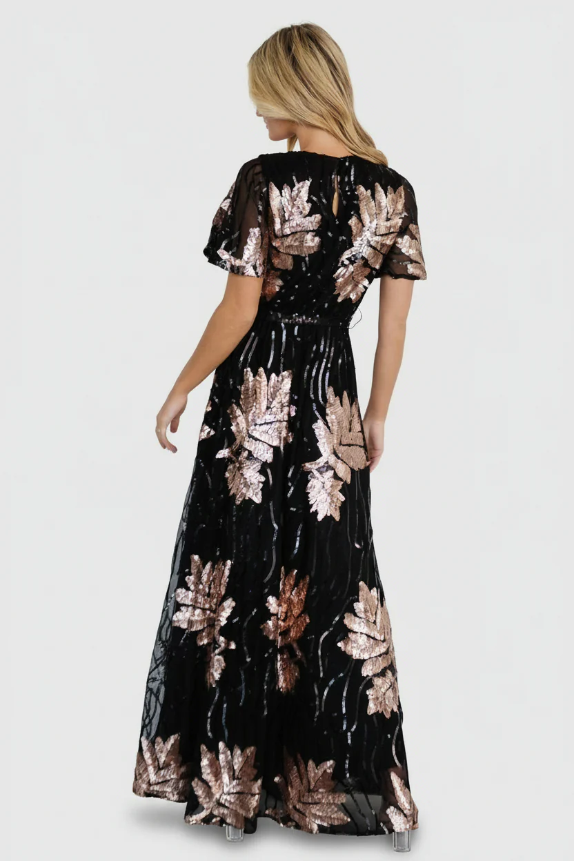 Muse Sequin Maxi Dress | Black + Rose