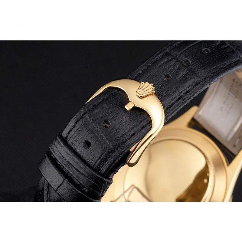 Swiss Cellini Black Dial Gold Markings Gold Case Black Leather Strap