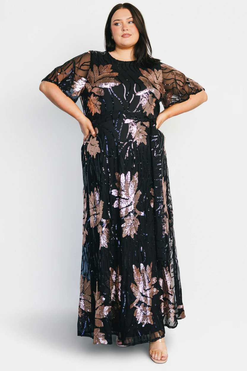 Muse Sequin Maxi Dress | Black + Rose