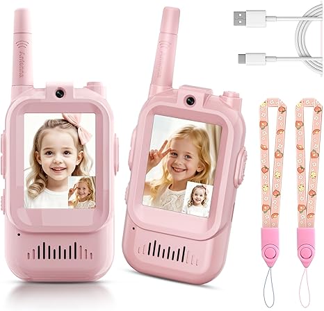 Children's Video Walkie-Talkies, 2-Pack Rechargeable Handheld Video Walkie-Talkies