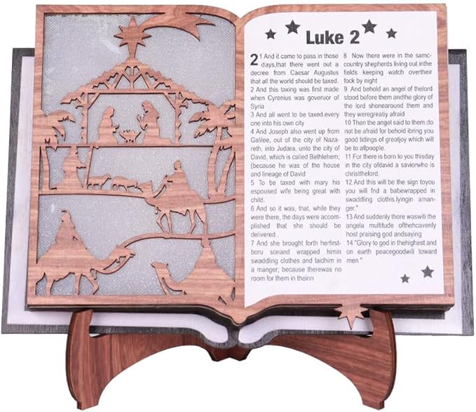 Lighted Wooden Christmas Scene Bookcase Display Stand and Cross Display Stand