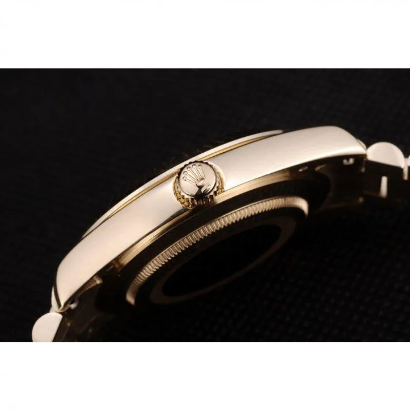 Swiss Day-Date Gold Stainless Steel Ribbed Bezel Black Dial 41998