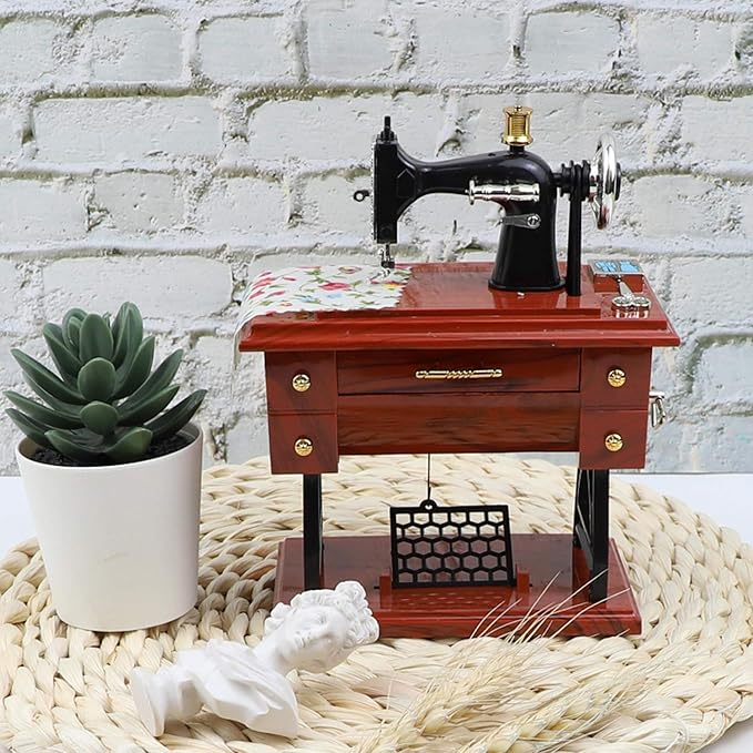 Vintage Sewing Machine Music Box: A Classic Desktop Ornament