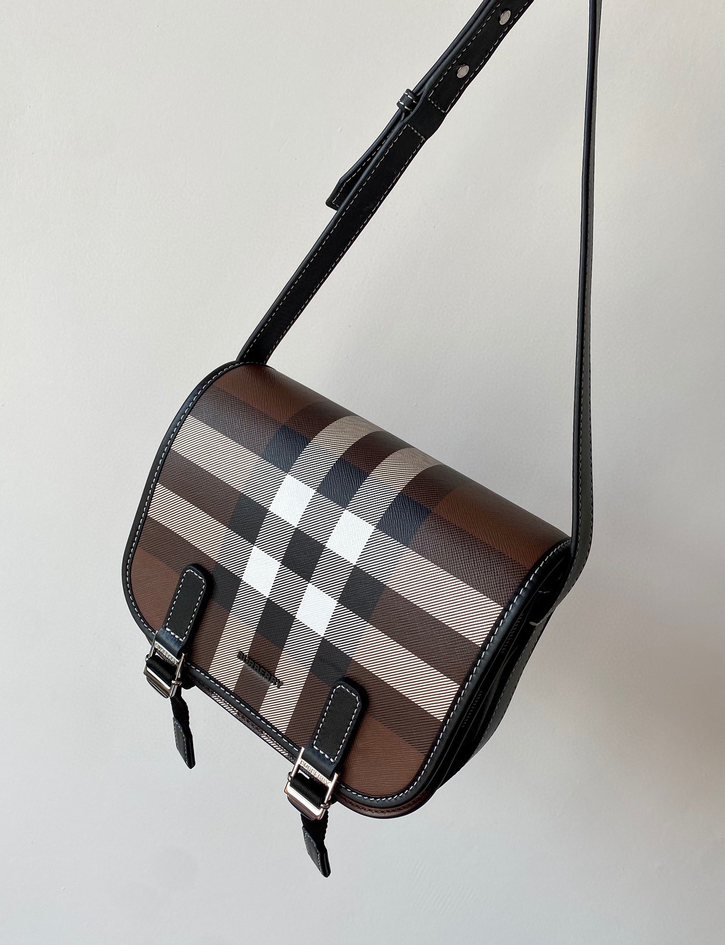 Burberry Men Crossbody Bags Check Print and Leather Messenger Bag
