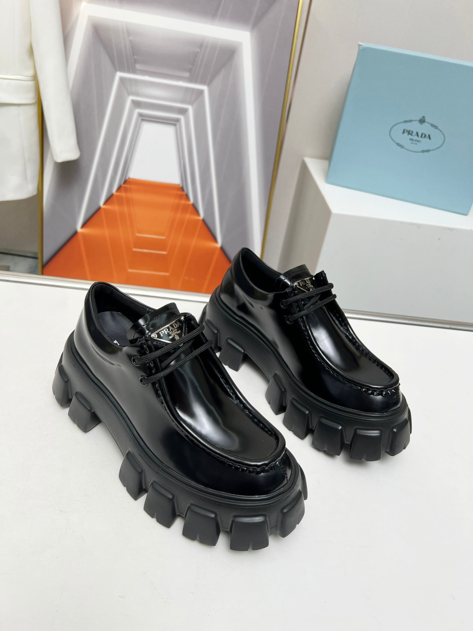 Prada men's leather shoes-21