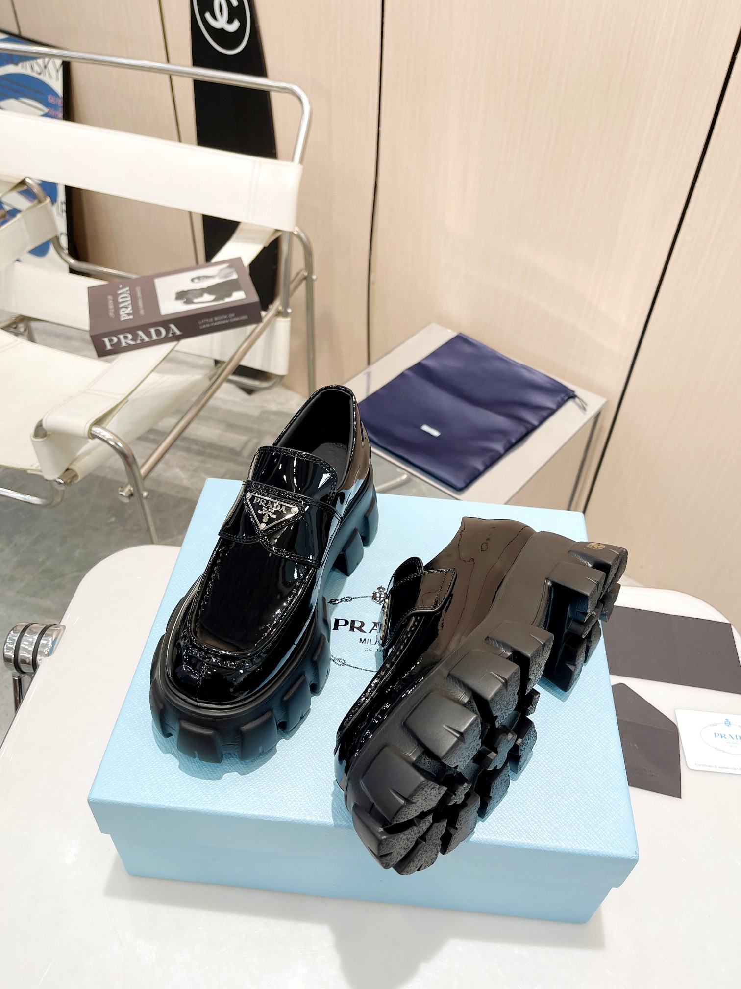 Prada women's leather shoes-8
