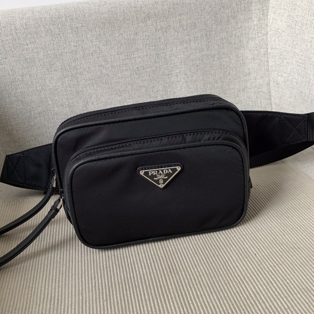 Classic Hot Selling Prada 1BL010 Men Womens Nylon Crossbody Belt Bag Black