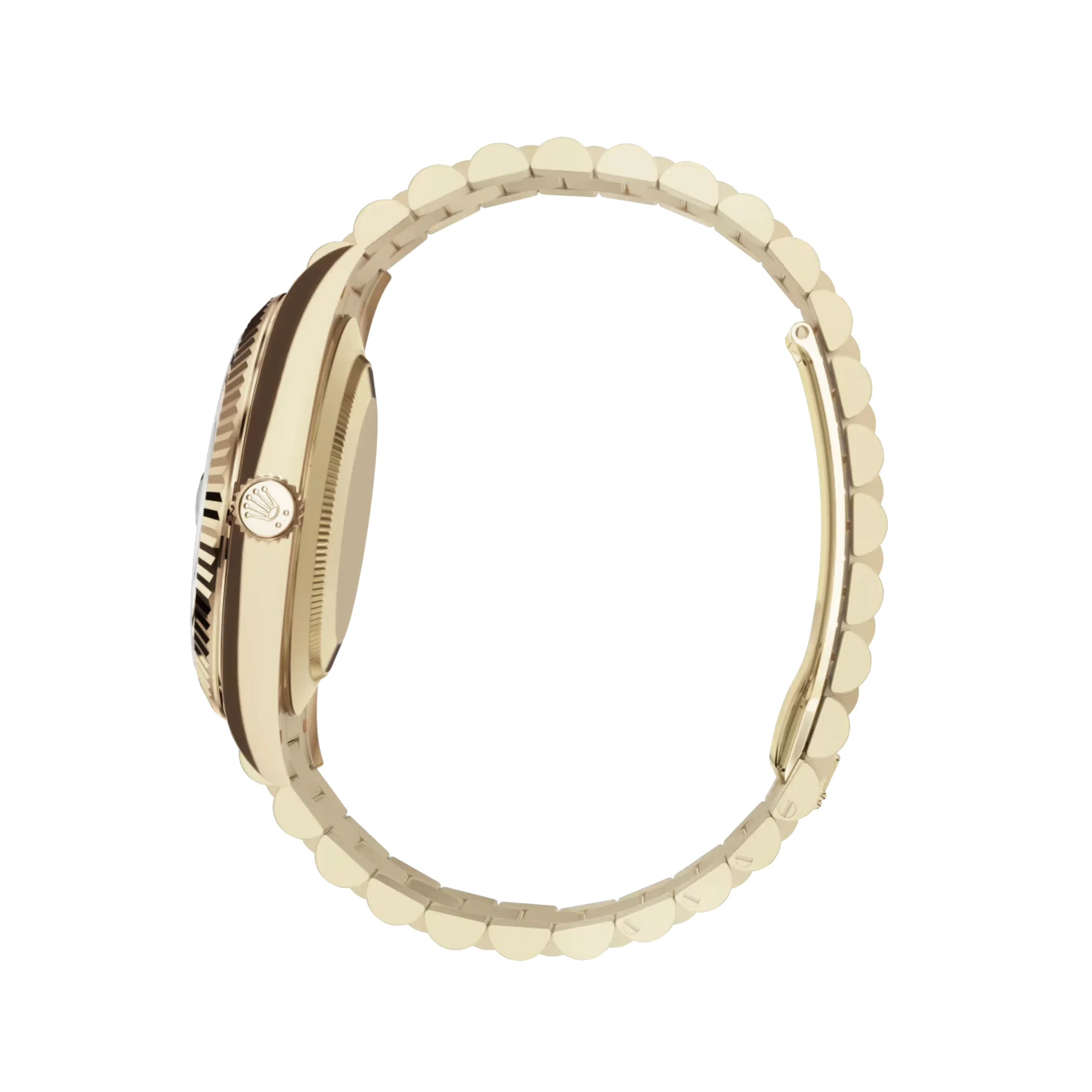 Day-Date: Yellow gold, bright black dial, fluted bezel, President bracelet, m228238-0067