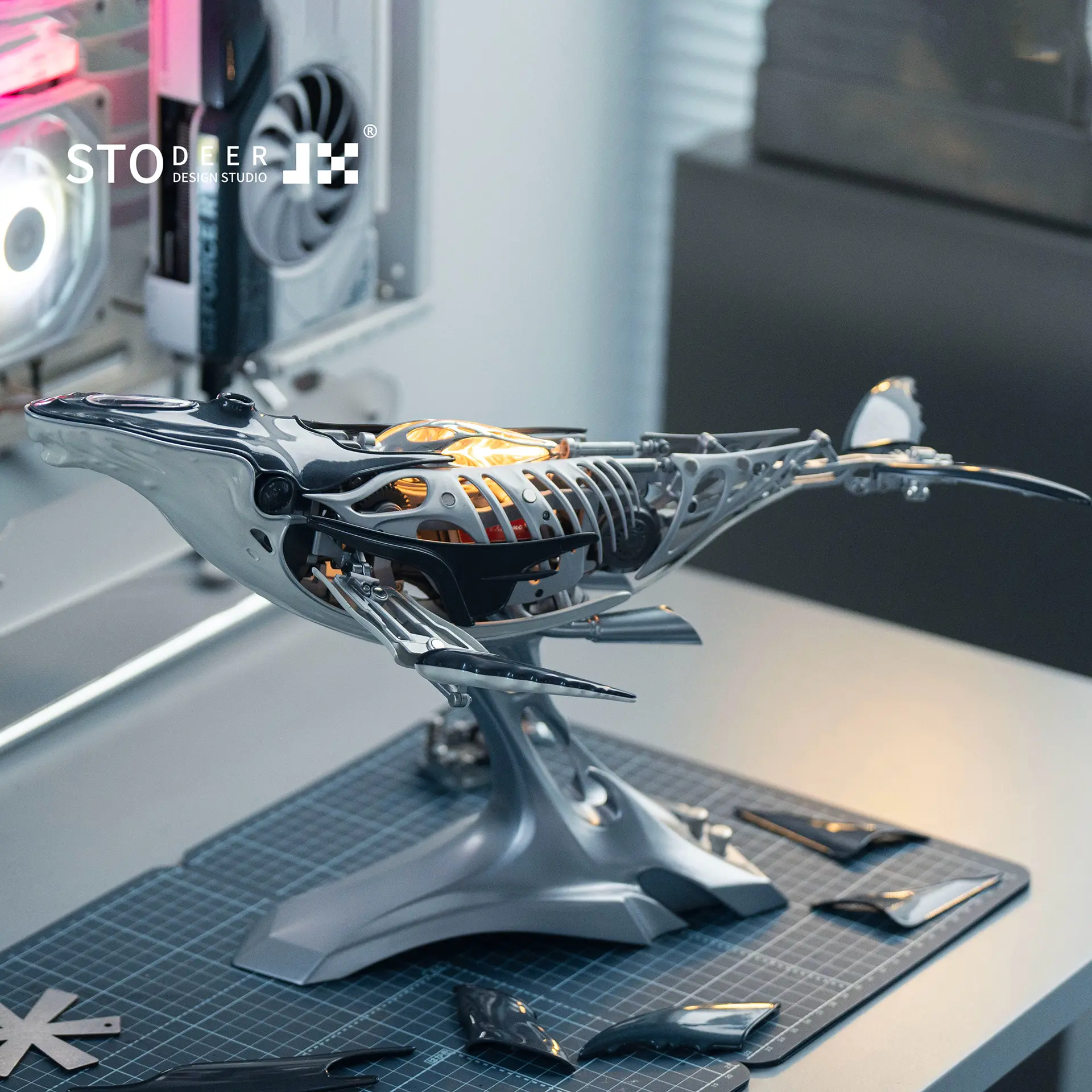 Stodeer Mechanical Metal Humpback Whale Model– Premium Steampunk 3D Metal Art model