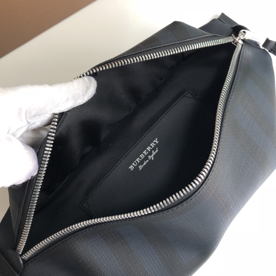Burberry Men Medium London Check and Leather Bum Bag Blue