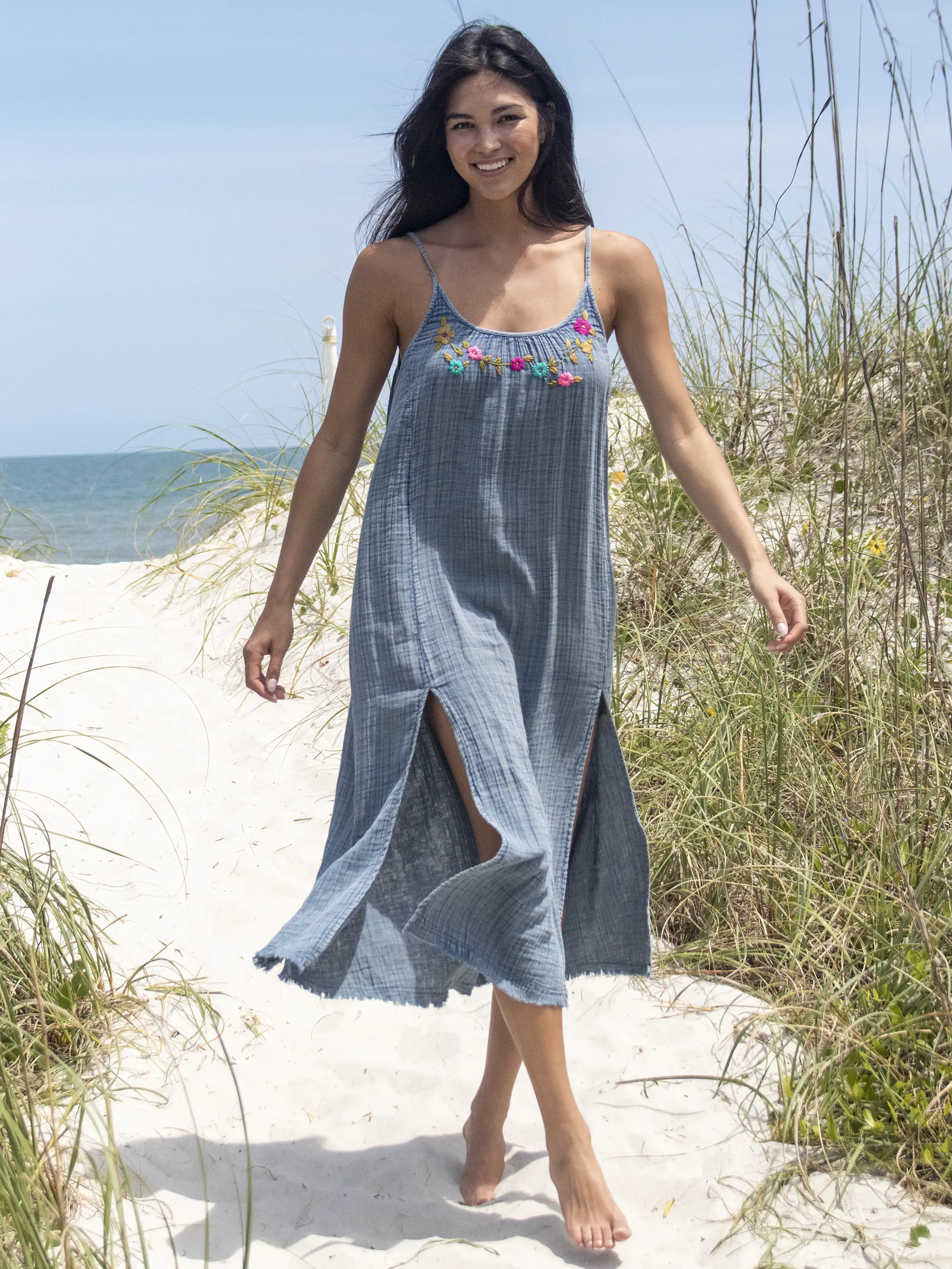 Cosette Embroidered Cotton Maxi Dress - Denim