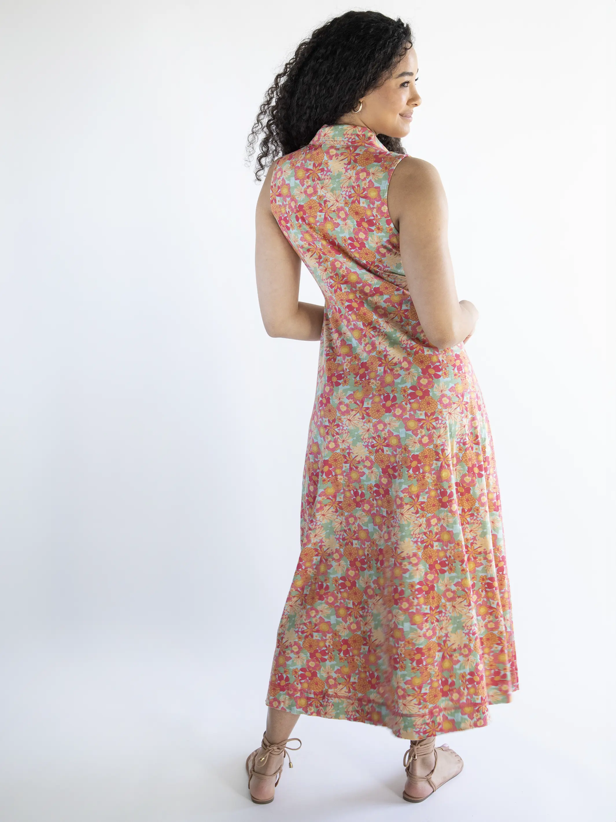 Lauren Cotton Sleeveless Maxi Dress - Pink Red Floral