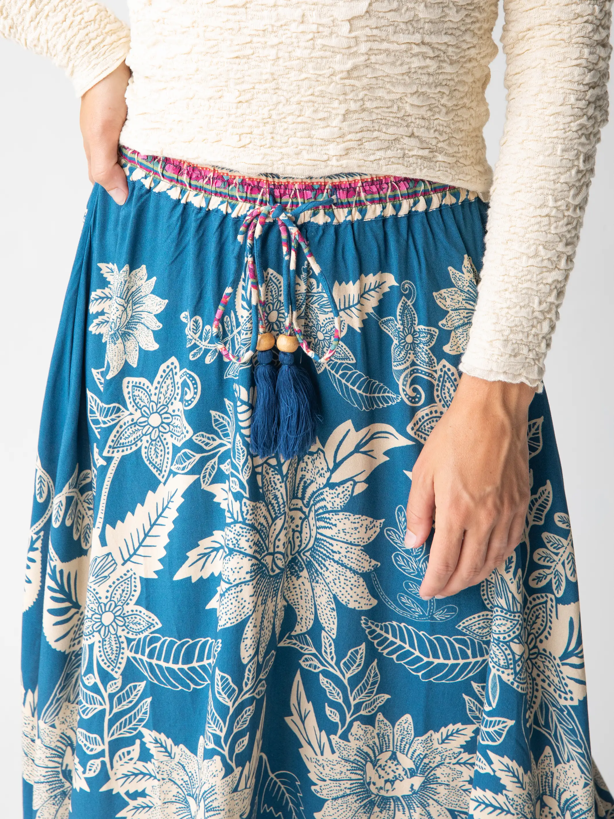 Milena Skirt - Blue Pink Border