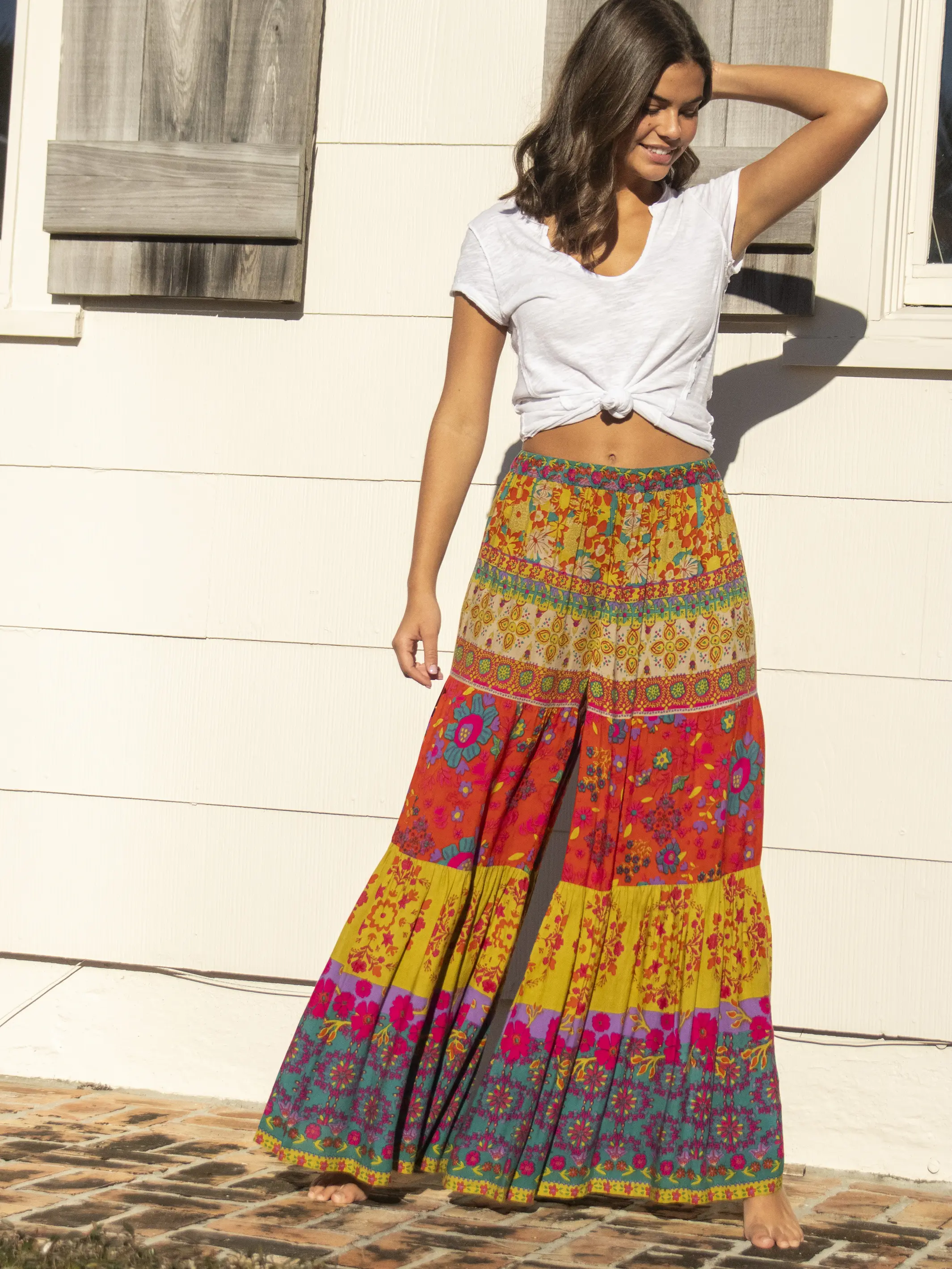 Patti Palazzo Pant - Red Mustard Border