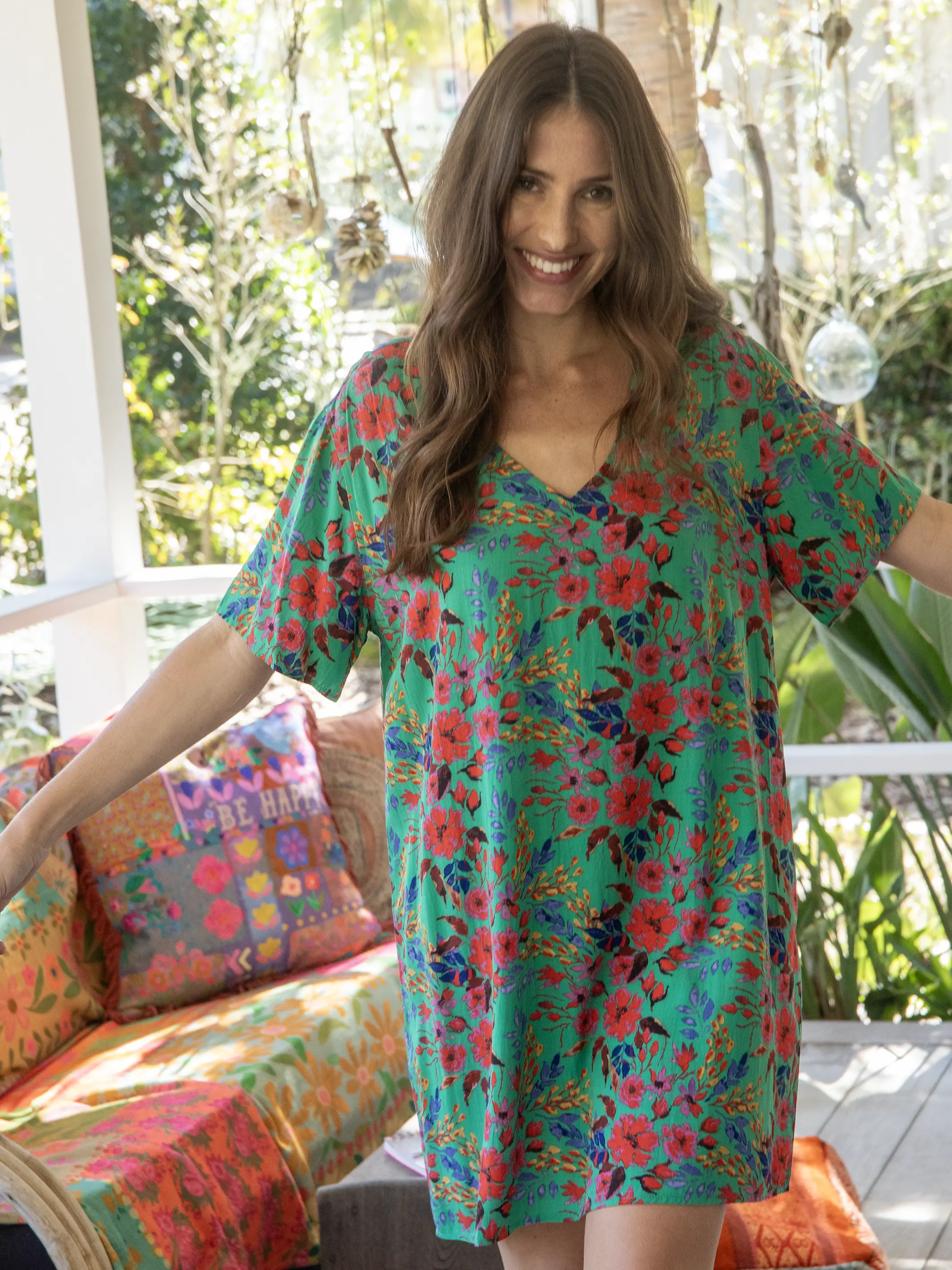 Claire Mini Dress - Green Multi Floral