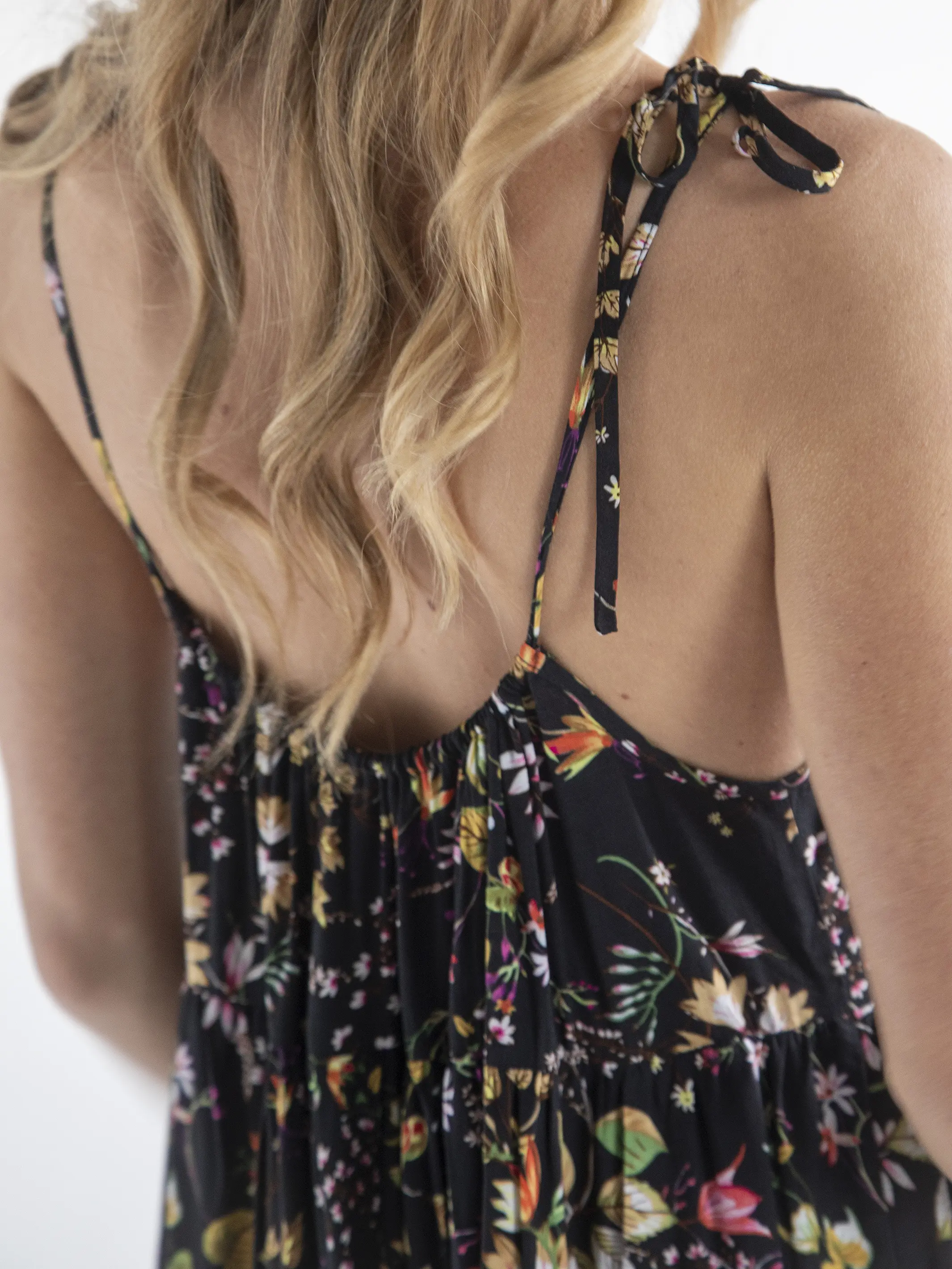 Madi Mini Slip Dress - Black Floral Stems