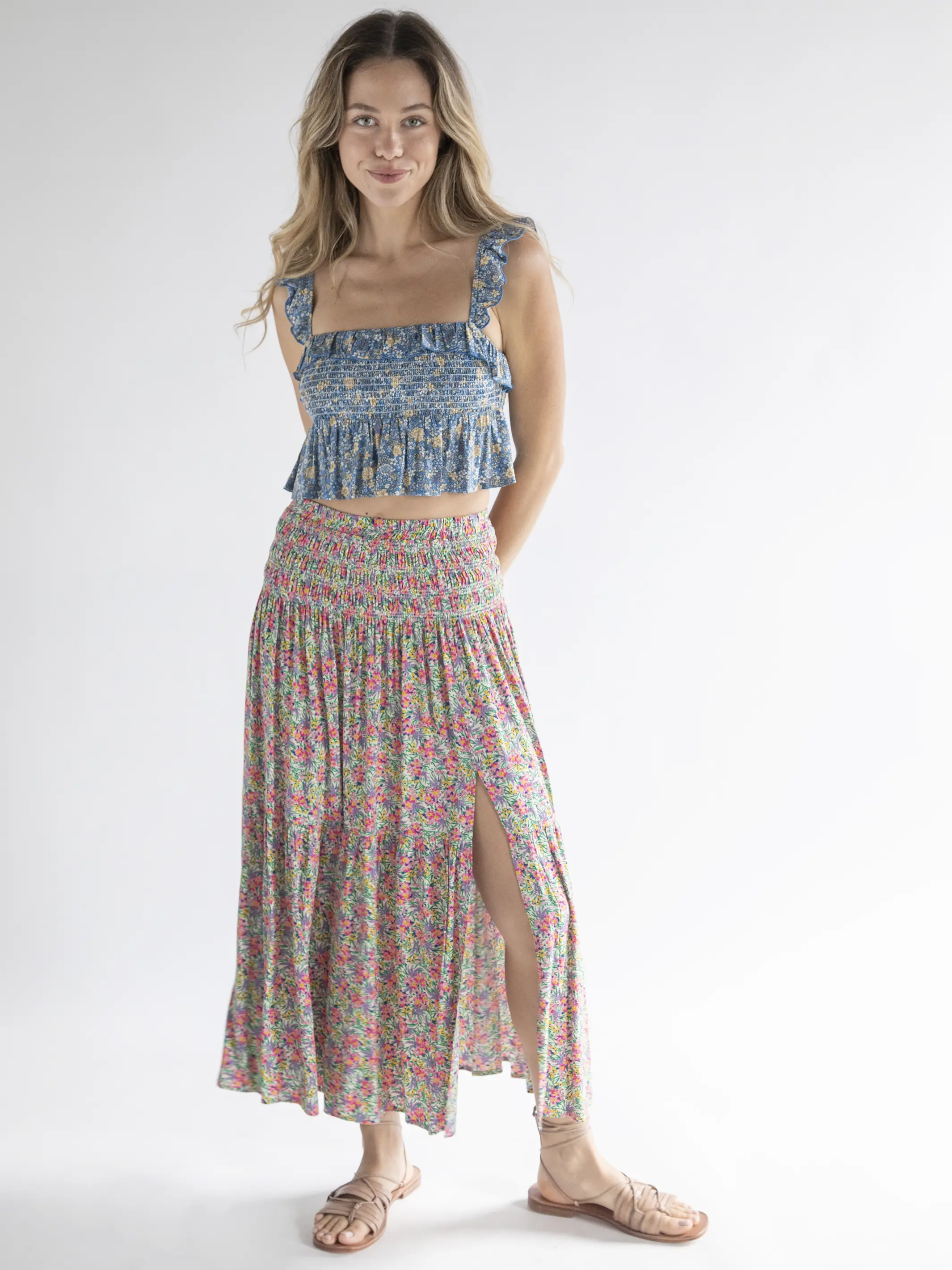 Angelina Midi Skirt - Ditsy Neon Floral