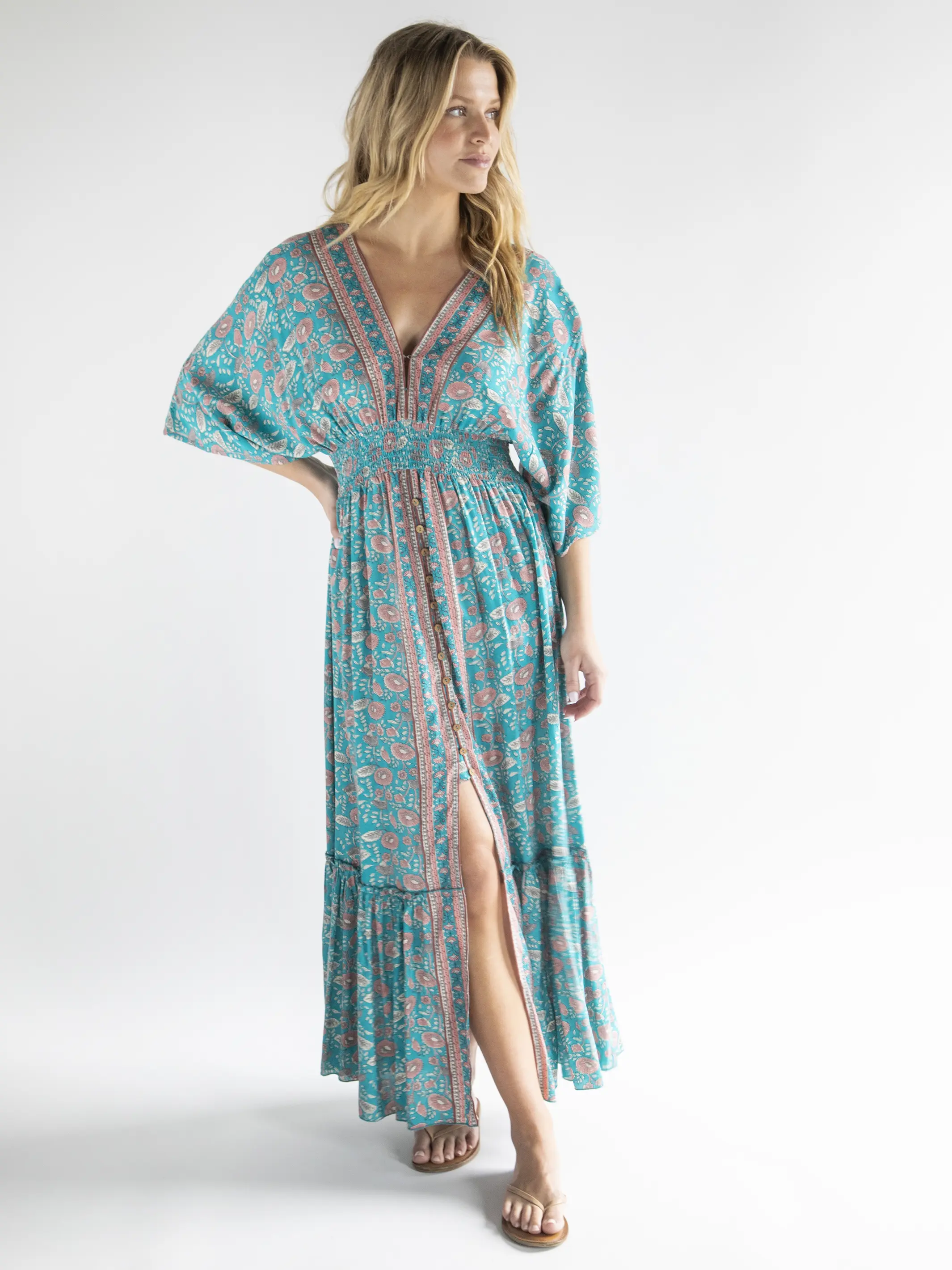 Celia Maxi Dress - Teal Floral Vines