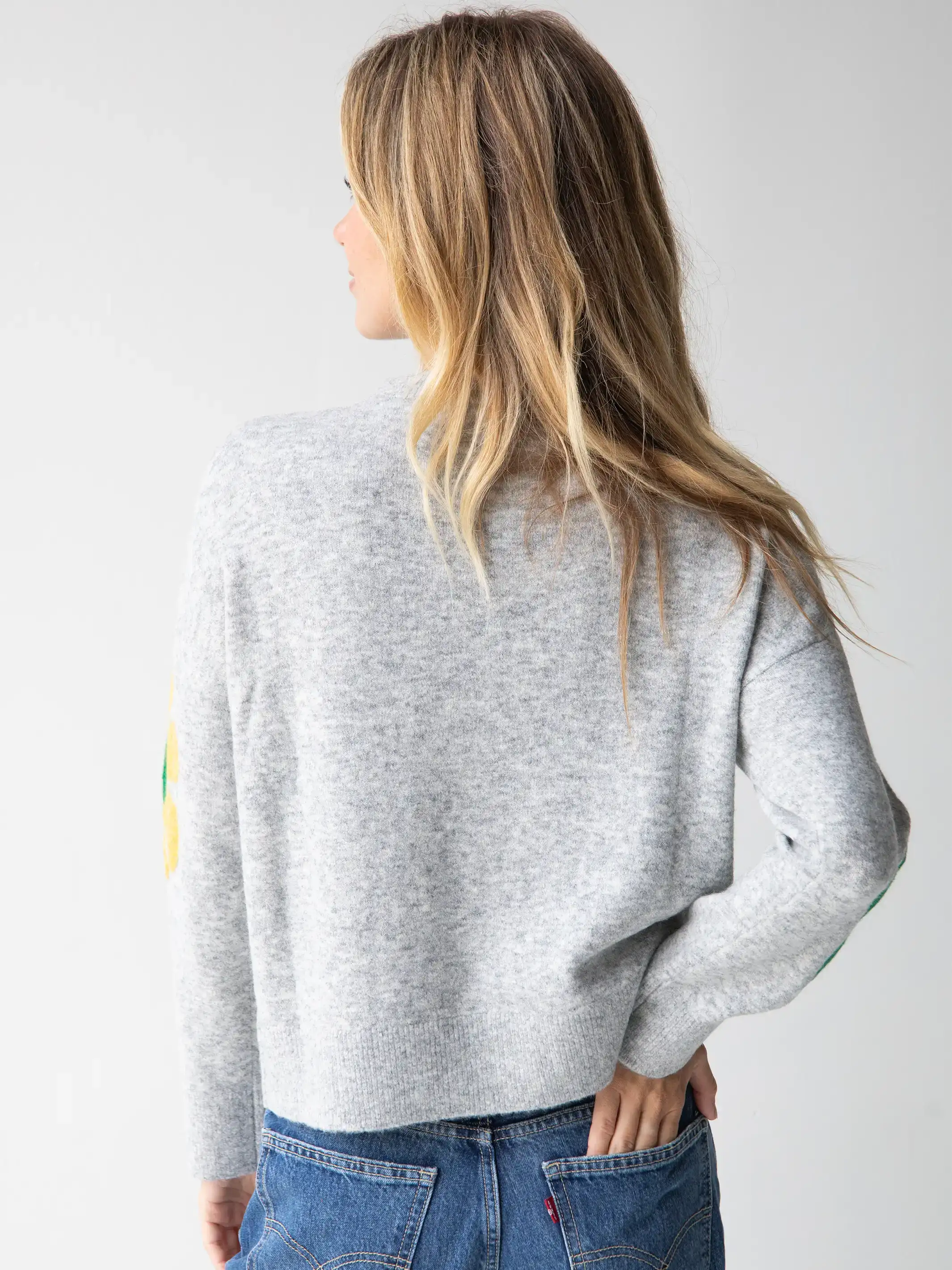 Boxy Intarsia Sweater - Ash Flower