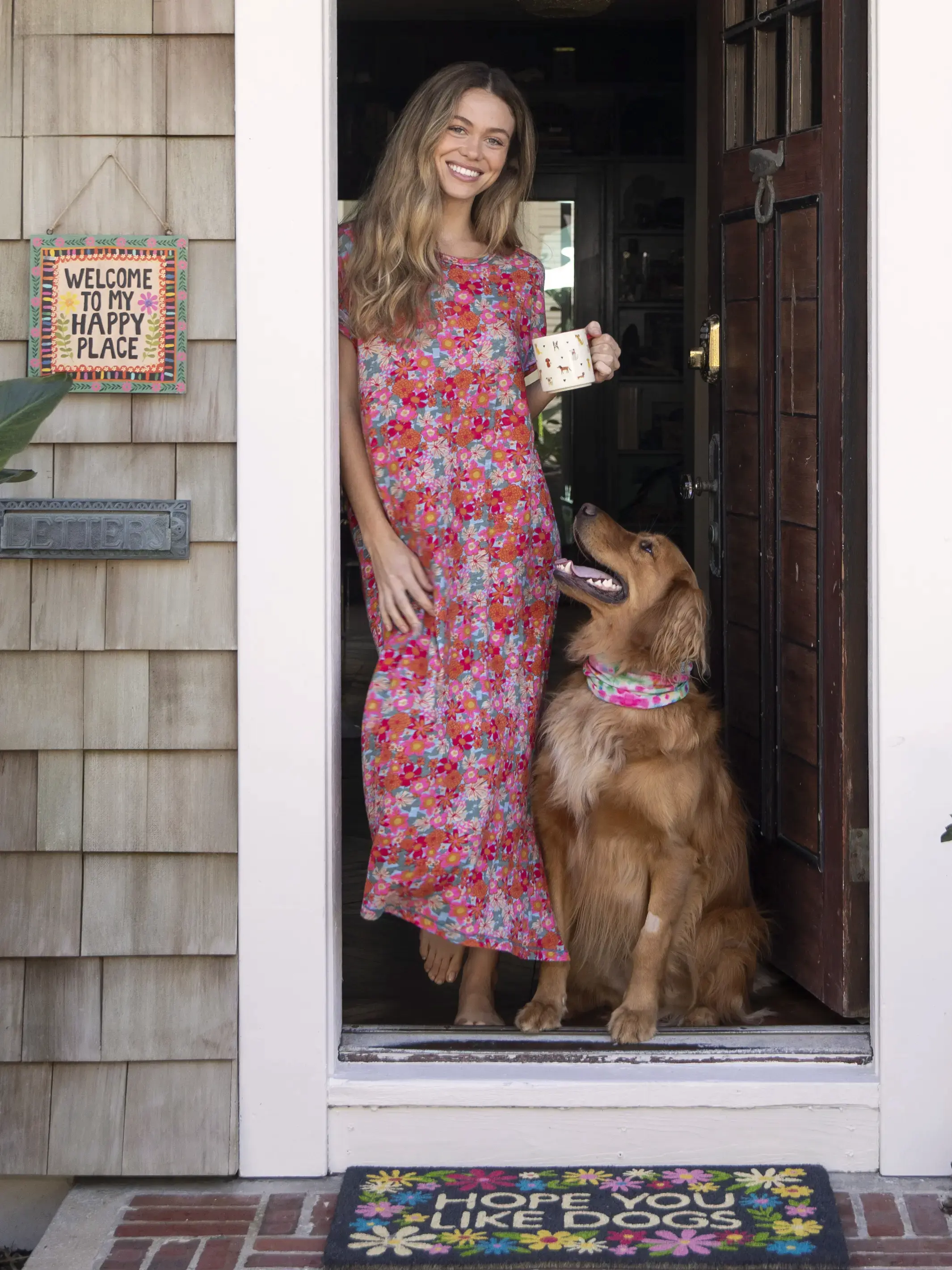 Frankie Knit Tee Midi Dress - Pink Red Floral