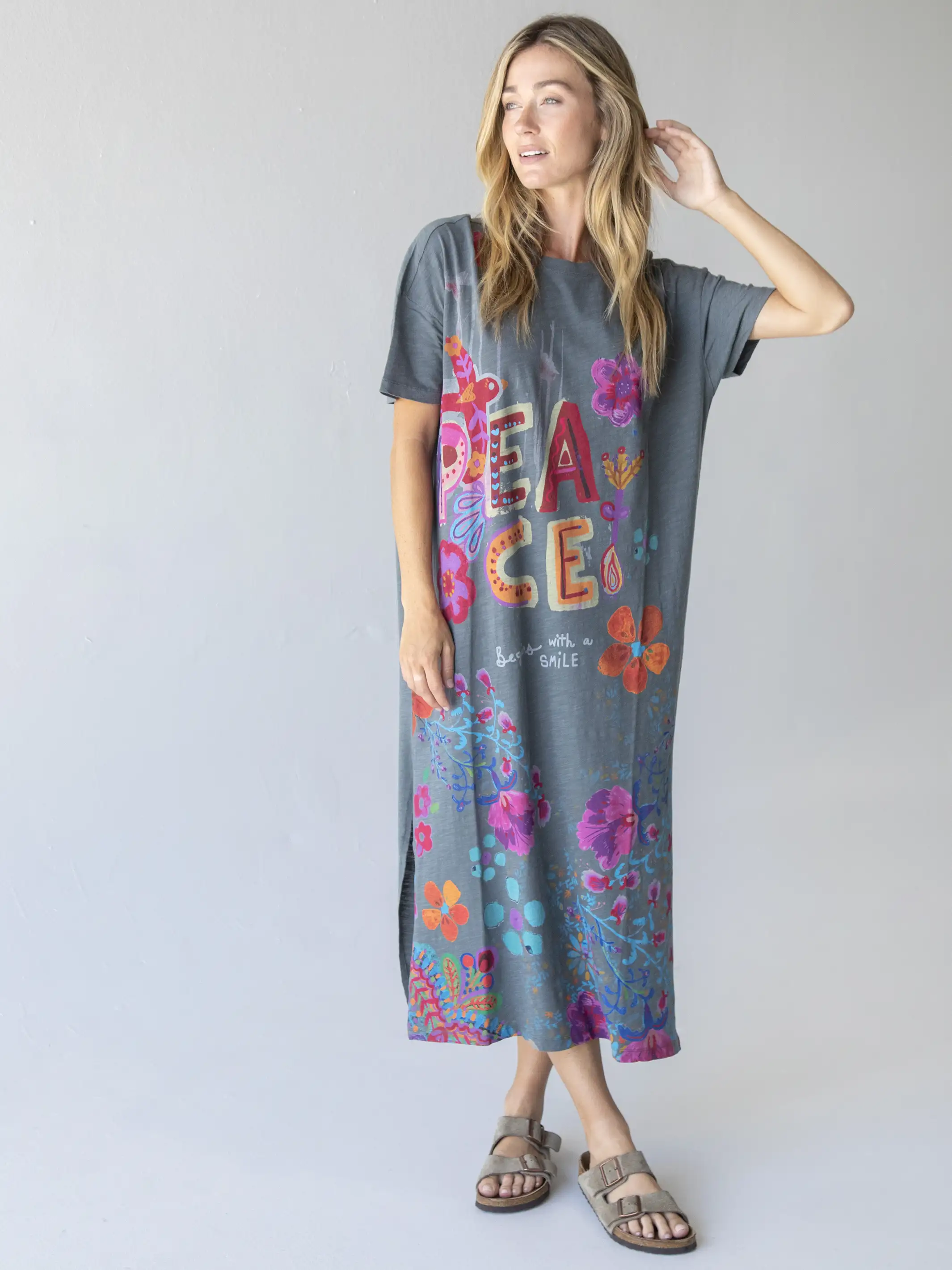 Life Is A Canvas Cotton Maxi Dress - Peace Charcoal