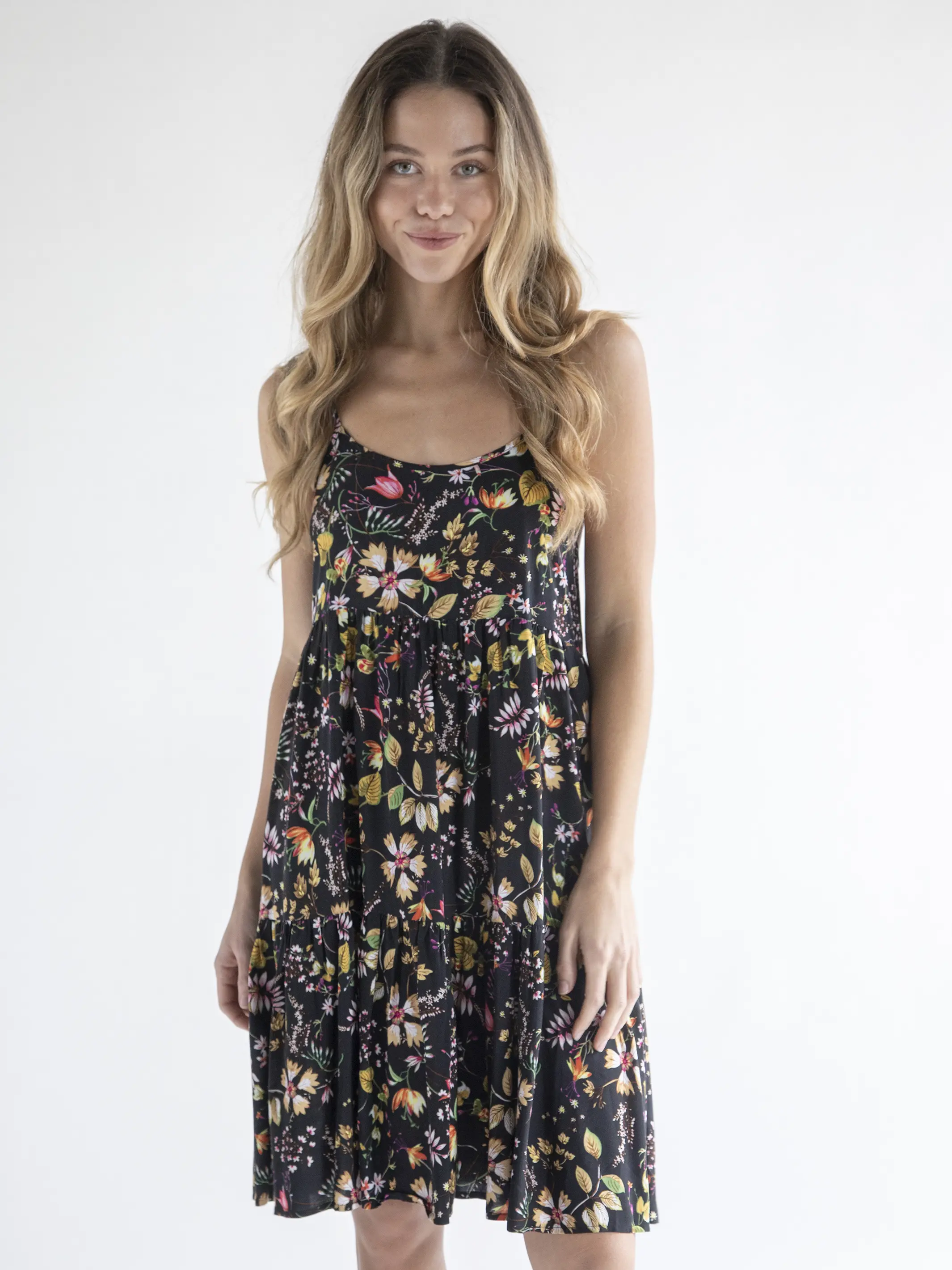 Madi Mini Slip Dress - Black Floral Stems