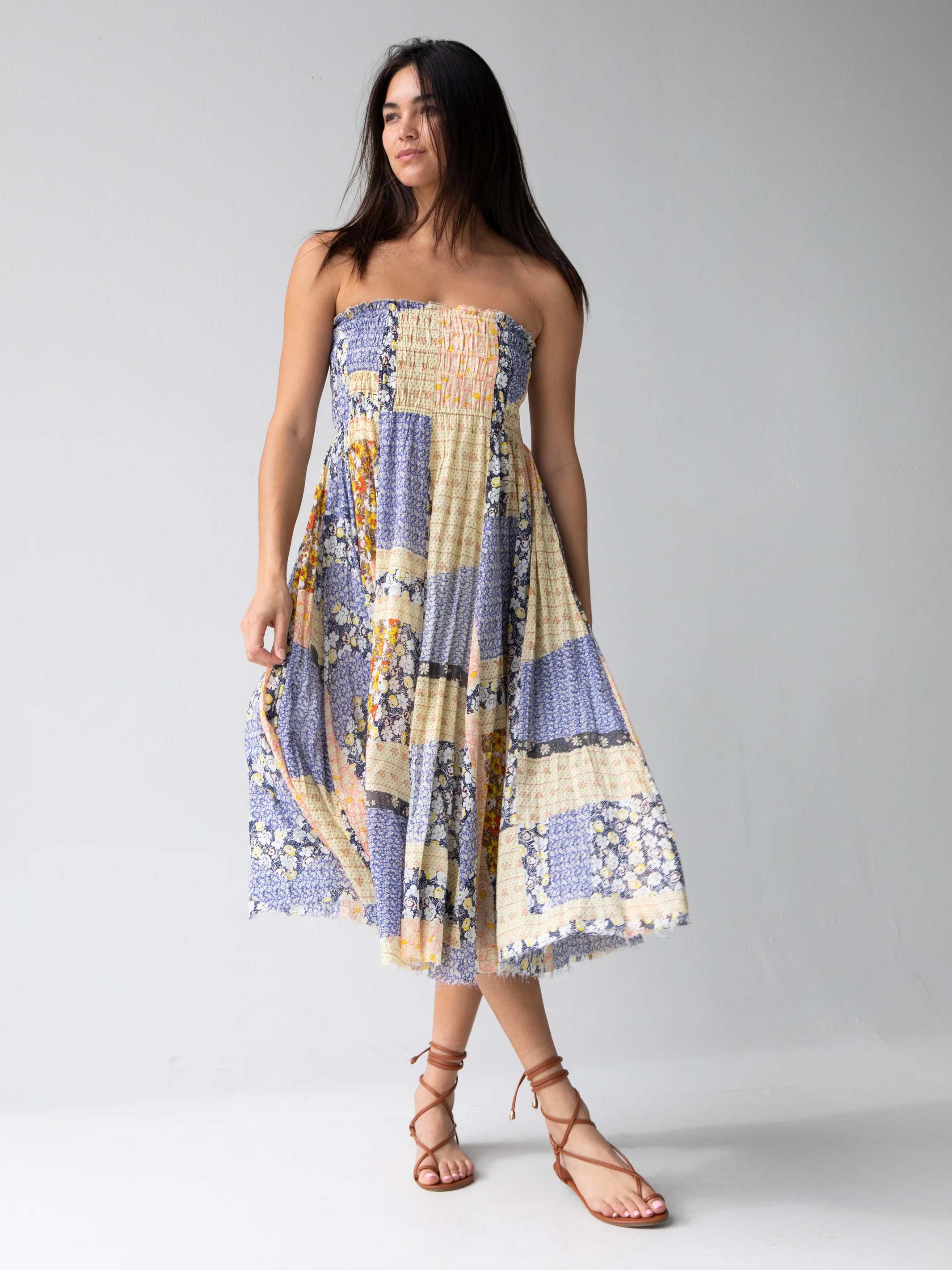 Laurel Convertible Skirt - Blue Patchwork