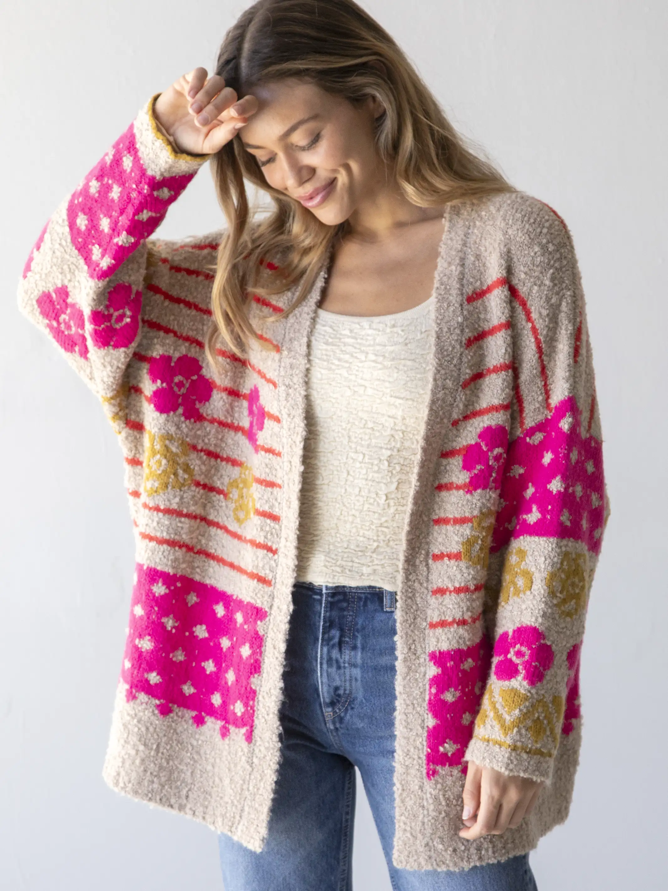 Calla Jacquard Cardigan Sweater - Tan