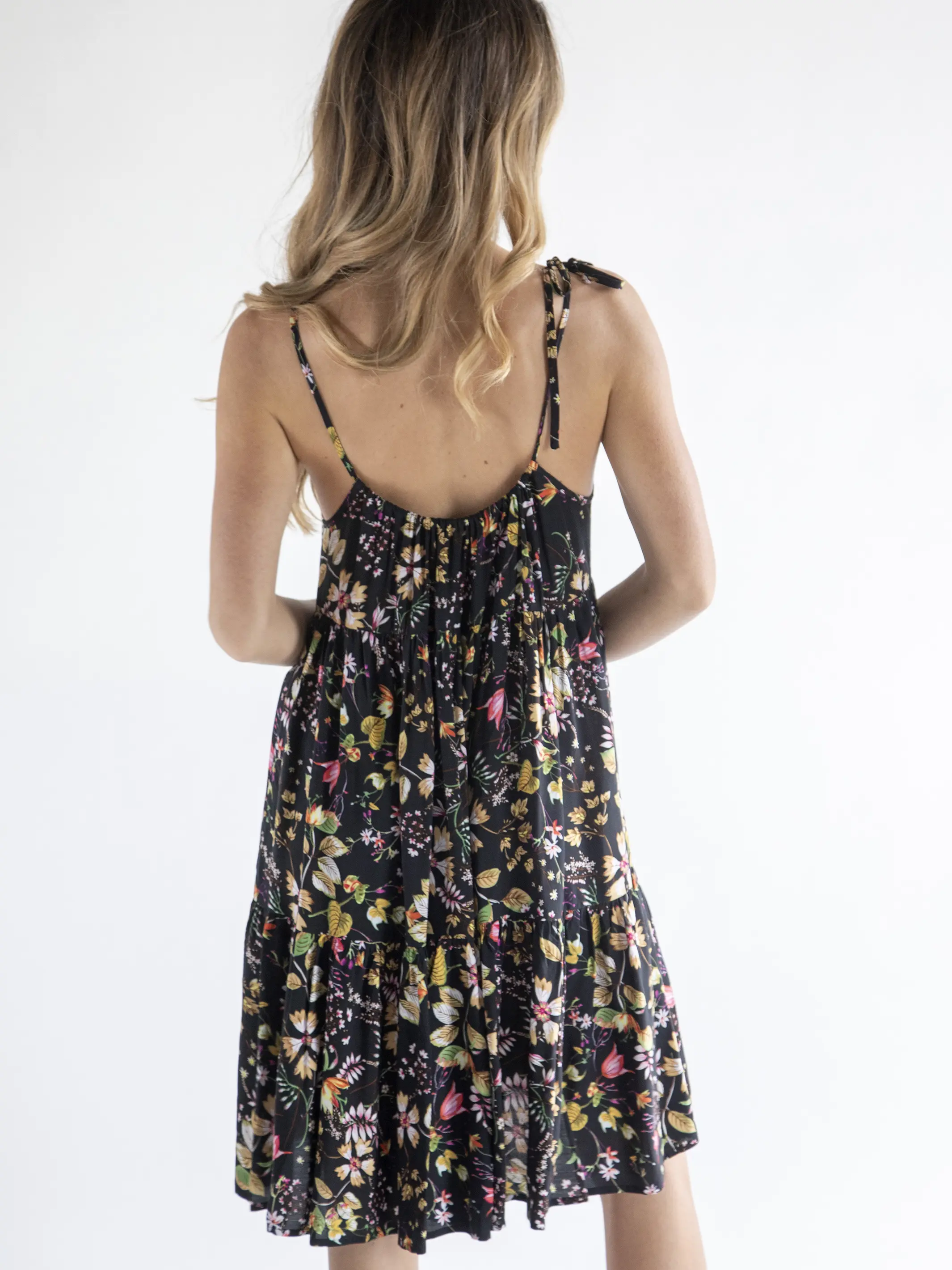 Madi Mini Slip Dress - Black Floral Stems