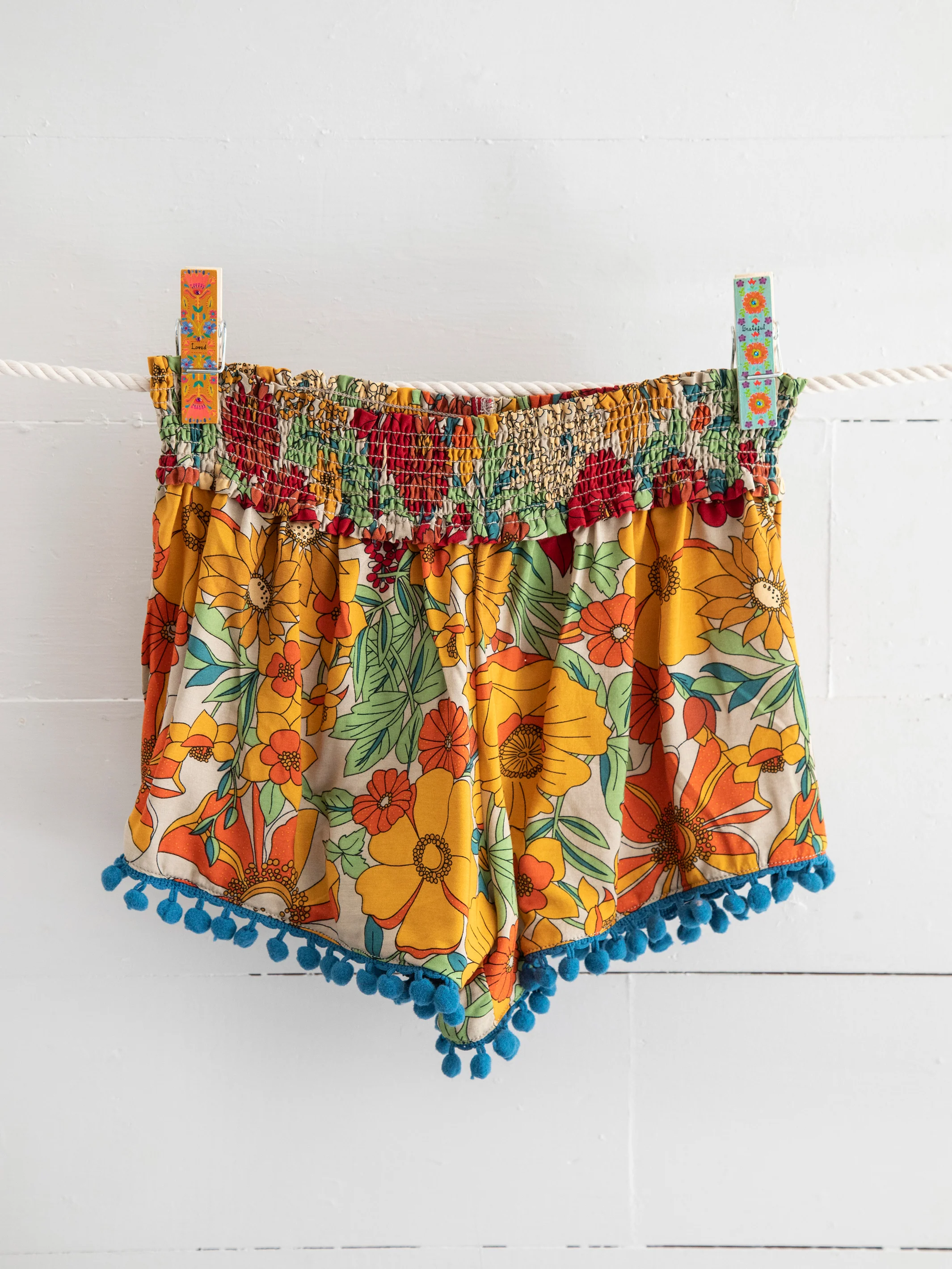 Pom Pom Shorts - Mustard Orange Floral