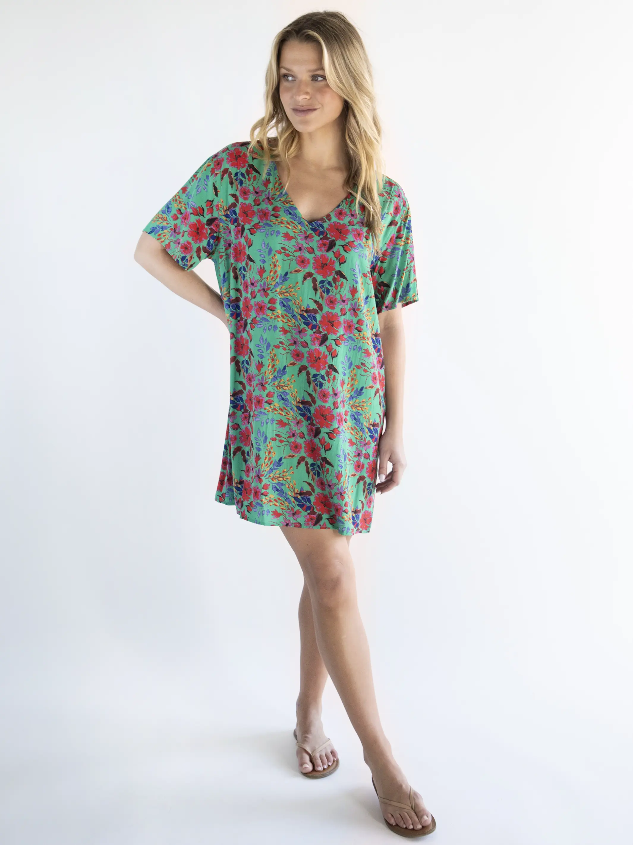 Claire Mini Dress - Green Multi Floral